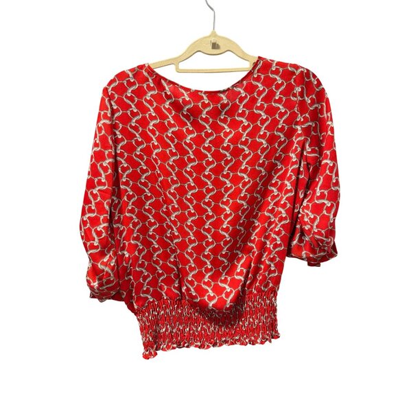 Michael Kors Red Chain Print Blouse Sz M wome blouse - Picture 10 of 12